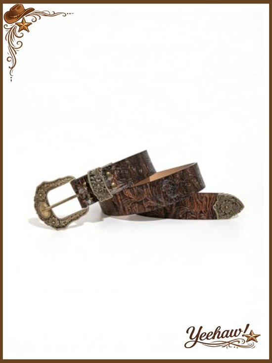 Women\'s Western Faux Leather Belt with Vintage Alloy Buckle - Cowgirl Rodeo main image 4